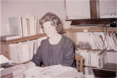 Staff member in Waterloo Lutheran University library, Willison Hall