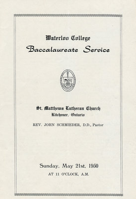 Waterloo College baccalaureate service, May 21, 1950