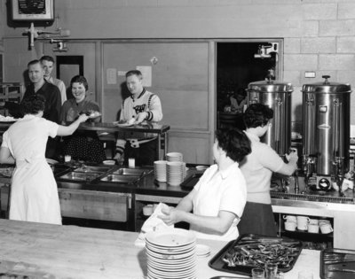 Food being served in the Torque Room, Waterloo College