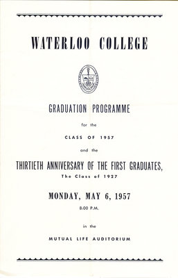 Waterloo College Graduation Programme, 1957