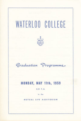 Waterloo College Graduation Programme, 1959