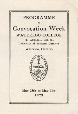 Programme of Convocation Week, Waterloo College, 1929