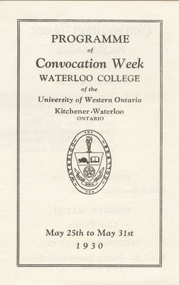 Programme of Convocation Week, Waterloo College, 1930