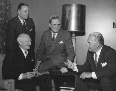 Four men at Waterloo Lutheran University spring convocation, 1966