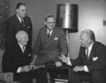 Four men at Waterloo Lutheran University spring convocation, 1966