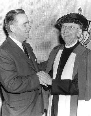 Robert Thompson and John A. Miller at Waterloo Lutheran University spring convocation 1966