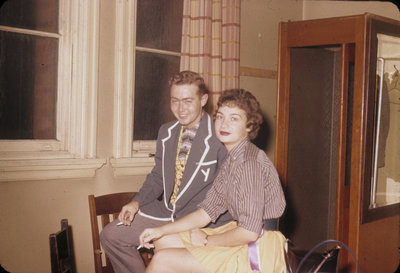 Jeremy Hughes and Rosemary Motz at Waterloo College Canadian Officers' Training Corps party, 1958