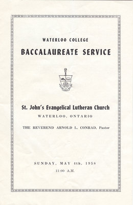 Waterloo College baccalaureate service, May 4, 1958