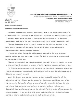 073-1965 : Roman Catholic scholar addresses Lutheran convocation