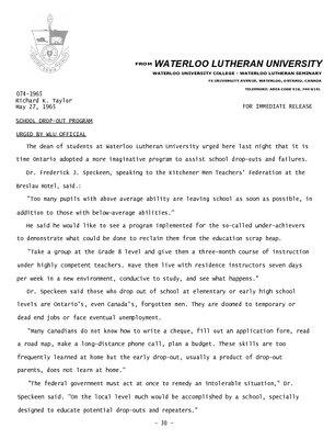 074-1965 : School drop-out program urged by WLU official