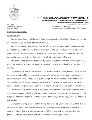 079-1965 : 23 summer scholarships awarded by WLU