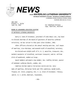 084-1965 : Board of Governors executive elected at Waterloo Lutheran University.