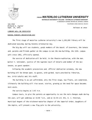 116-1965 : Library will be dedicated during parents orientation day