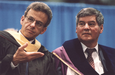 Graydon Nicholas and Luke Fusco at spring convocation 2002, Wilfrid Laurier University