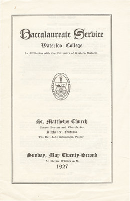 Waterloo College baccalaureate service, May 22, 1927