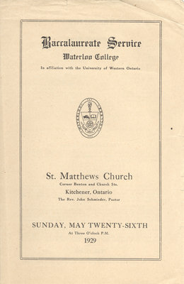 Waterloo College baccalaureate service, May 26, 1929