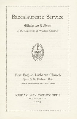 Waterloo College baccalaureate service, May 25, 1930