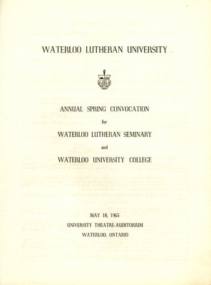 Waterloo Lutheran University spring convocation 1963 program