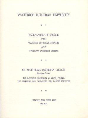 Waterloo Lutheran University baccalaureate service program, spring 1962