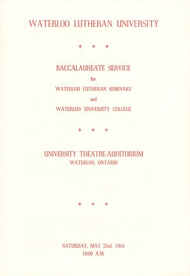 Waterloo Lutheran University baccalaureate service program, 1964