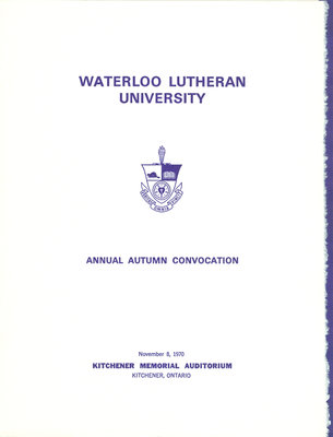 Waterloo Lutheran University fall convocation 1970 program