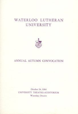 Waterloo Lutheran University fall convocation 1964 program