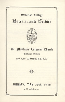 Waterloo College baccalaureate service program, 1948