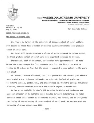 058-1966 : First professor named to new school of social work