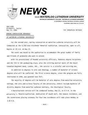 064-1966 : Spring convocation arranged at Waterloo Lutheran University