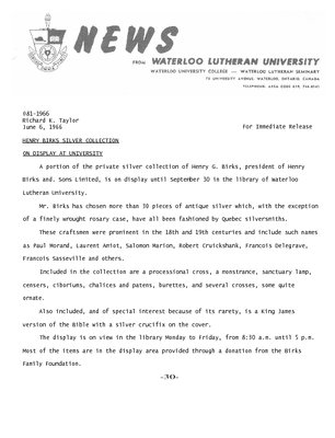 081-1966 : Henry Birks silver collection on display at university