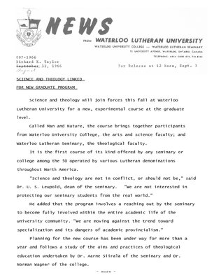 097-1966 : Science and theology linked for new graduate program