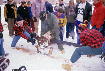 Log cutting at Winter Carnival 1985