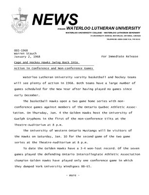 001-1968 : Cage and Hockey Hawks swing back into action in conference and non-conference games