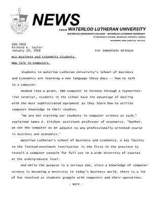 020-1968 : WLU business and economics students now talk to computers