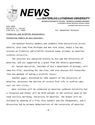 039-1968 : Fisheries and wildlife researchers presenting papers at WLU Sessions