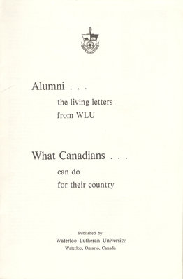 Alumni...the living letter from WLU : What Canadians can do for their country