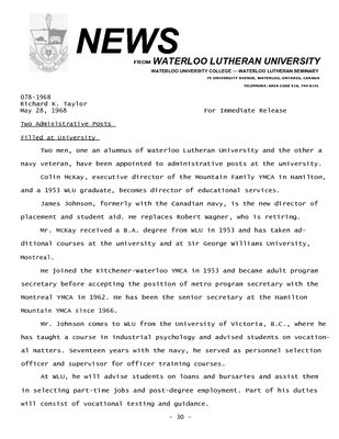 078-1968 : Two administrative posts filled at university