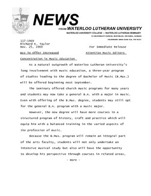 117-1969 : WLU to offer increased concentration in music education