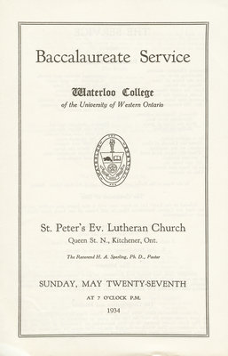 Baccalaureate service, Waterloo College of the University of Western Ontario, 1934