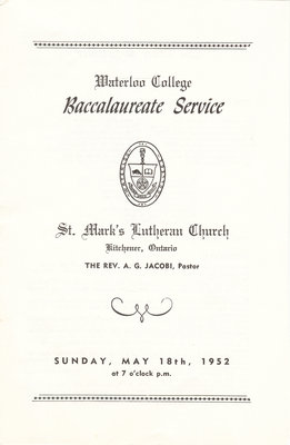 Waterloo College baccalaureate service program, 1952