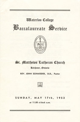 Waterloo College baccalaureate service program, 1953