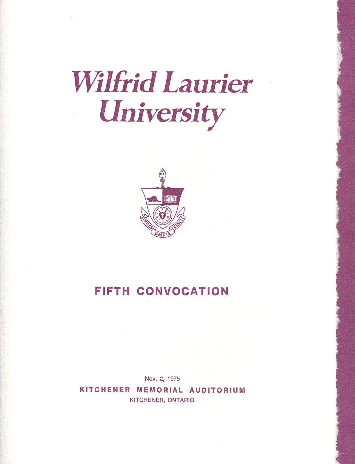 Wilfrid Laurier University fall convocation 1975 program Laurier