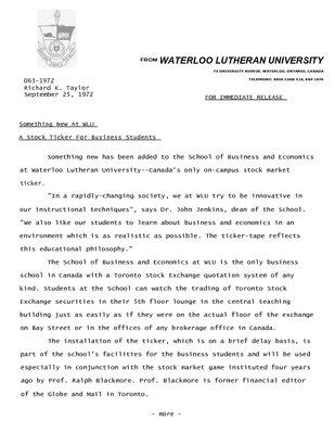 063-1972 : Something new at WLU : stock ticker for business students