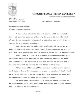 064-1972 : WLU launches new series of free interest courses