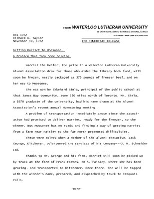 081-1972 : Getting Harriet to Moosonee--a problem that took some solving