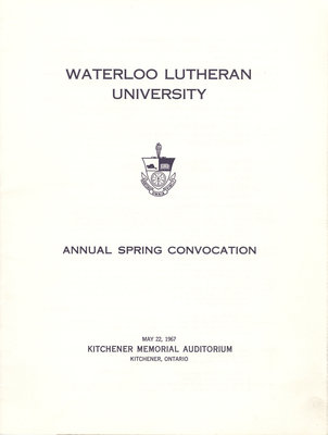 Waterloo Lutheran University spring convocation 1967 program