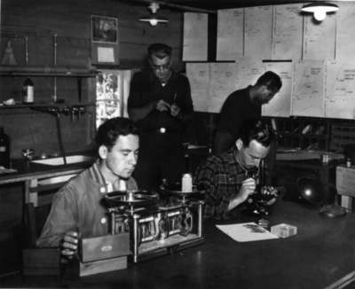 Waterloo College students using science laboratory