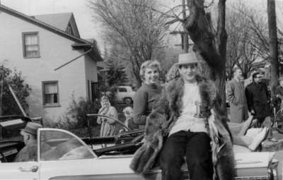 Elspeth King and Joel Wasser in Waterloo College Homecoming Parade, 1957