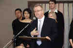 Charles Morrison speaking at unveiling of medieval manuscript