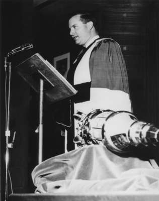 William G. Davis at Waterloo Lutheran University fall convocation, 1963